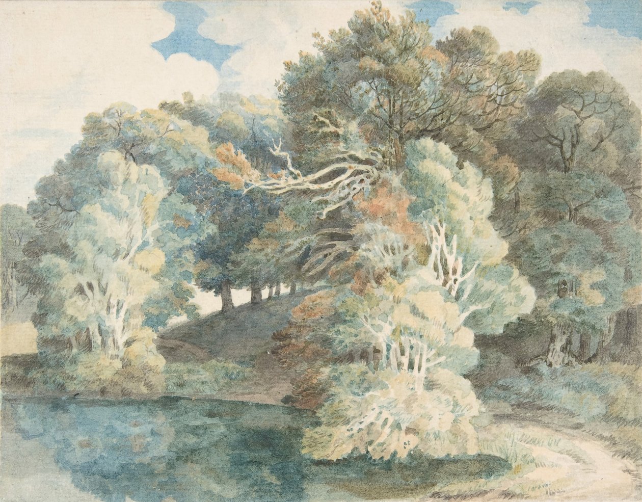 Stromy u jezera, Peamore Park, poblíž Exeter, Devon, 1790-1810. od Francis Towne