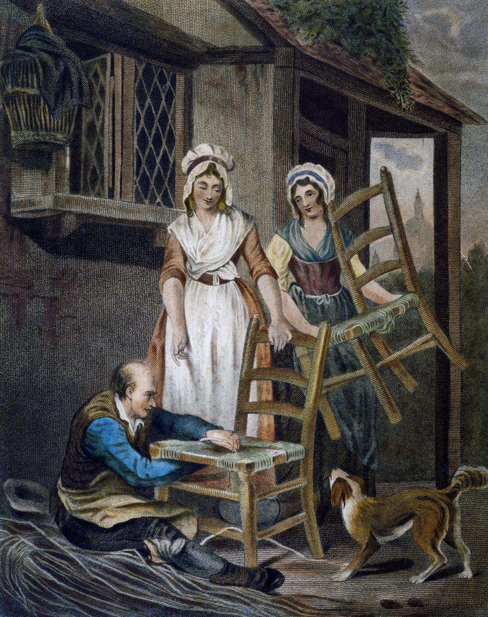 Výroba proutěných židlí, rytina Francis Wheatley (1747-1801) z Cries v Londýně, Spojené království od Francis Wheatley