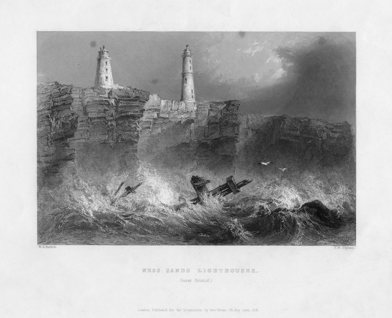 Ness Sands Lighthouses, poblíž Bristolu, Gloucestershire, 1841 od Francis William Topham