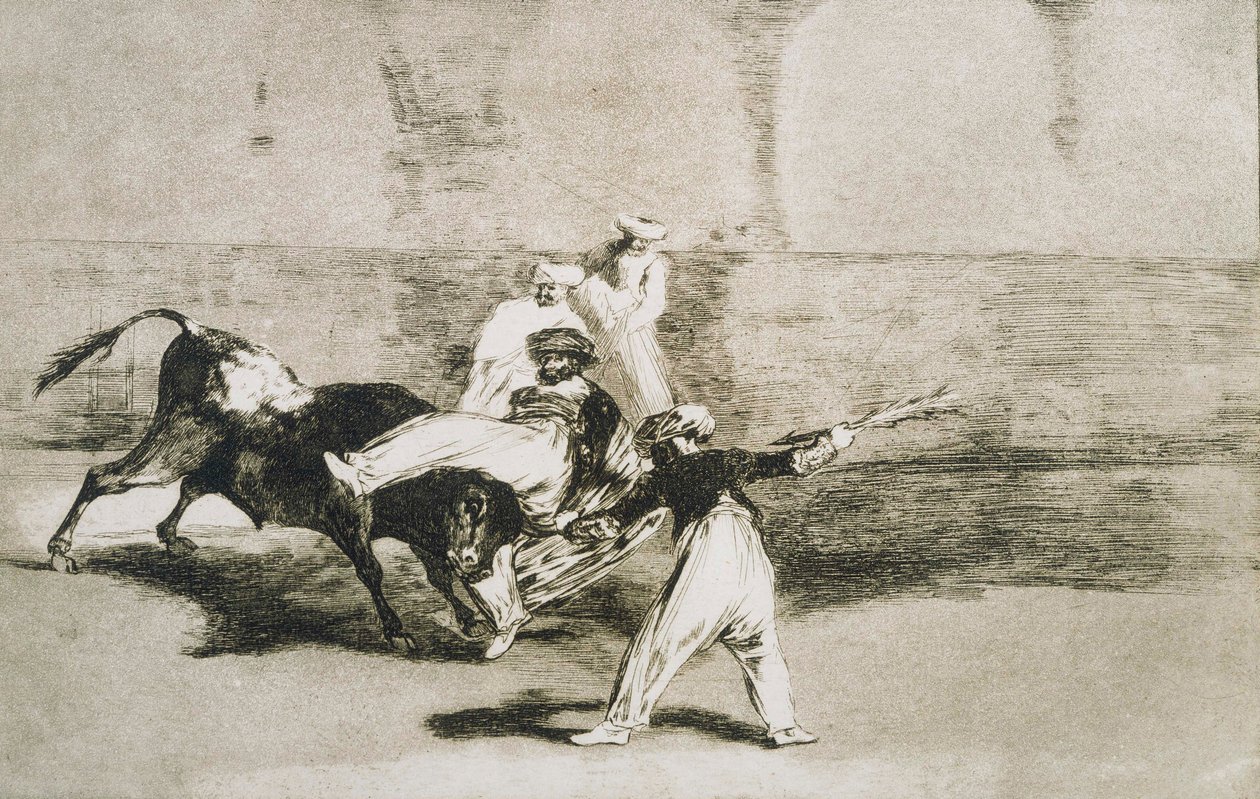 Moor chycený býkem ... z La Tauromaquia od Francisco de Goya