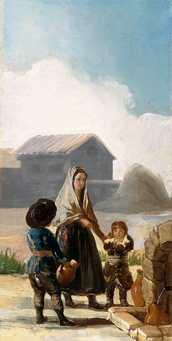 Žena a dvě děti u fontány od Francisco de Goya