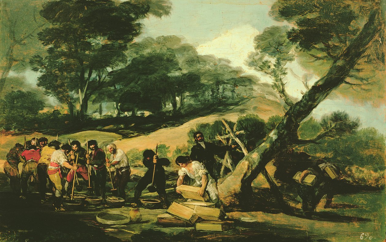 Tajná výroba střelného prachu, 1812-13 od Francisco de Goya