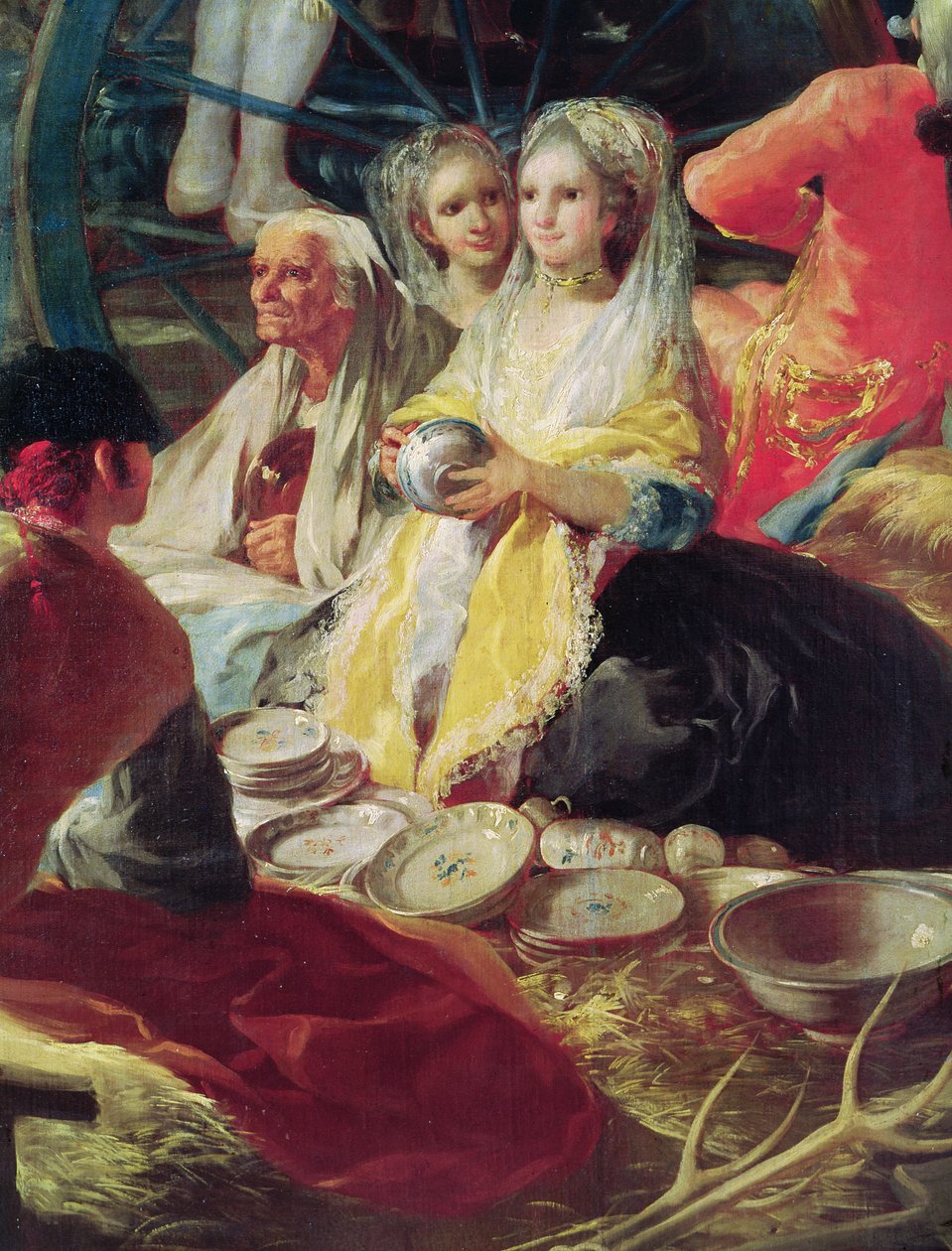 Dámy nakupující keramiku ve stánku v Madridu, 1779 (detail 38625) od Francisco de Goya