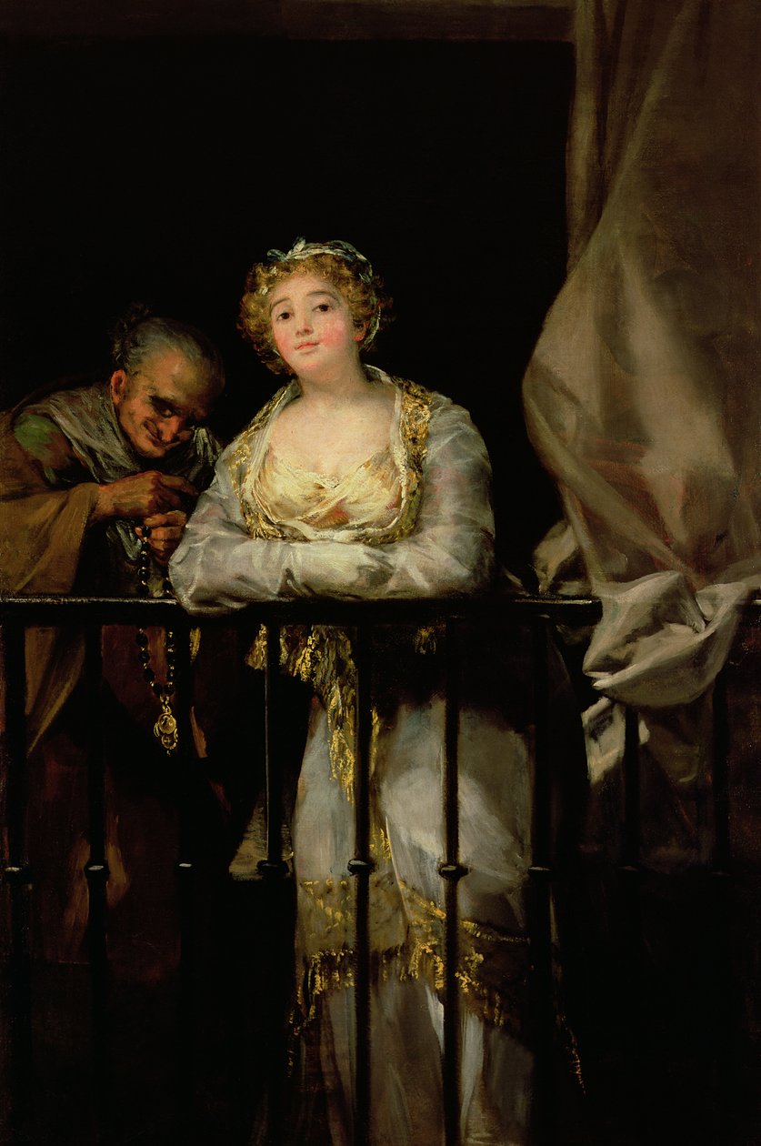 Maja a Celestina na balkóně, 1805-12 od Francisco de Goya
