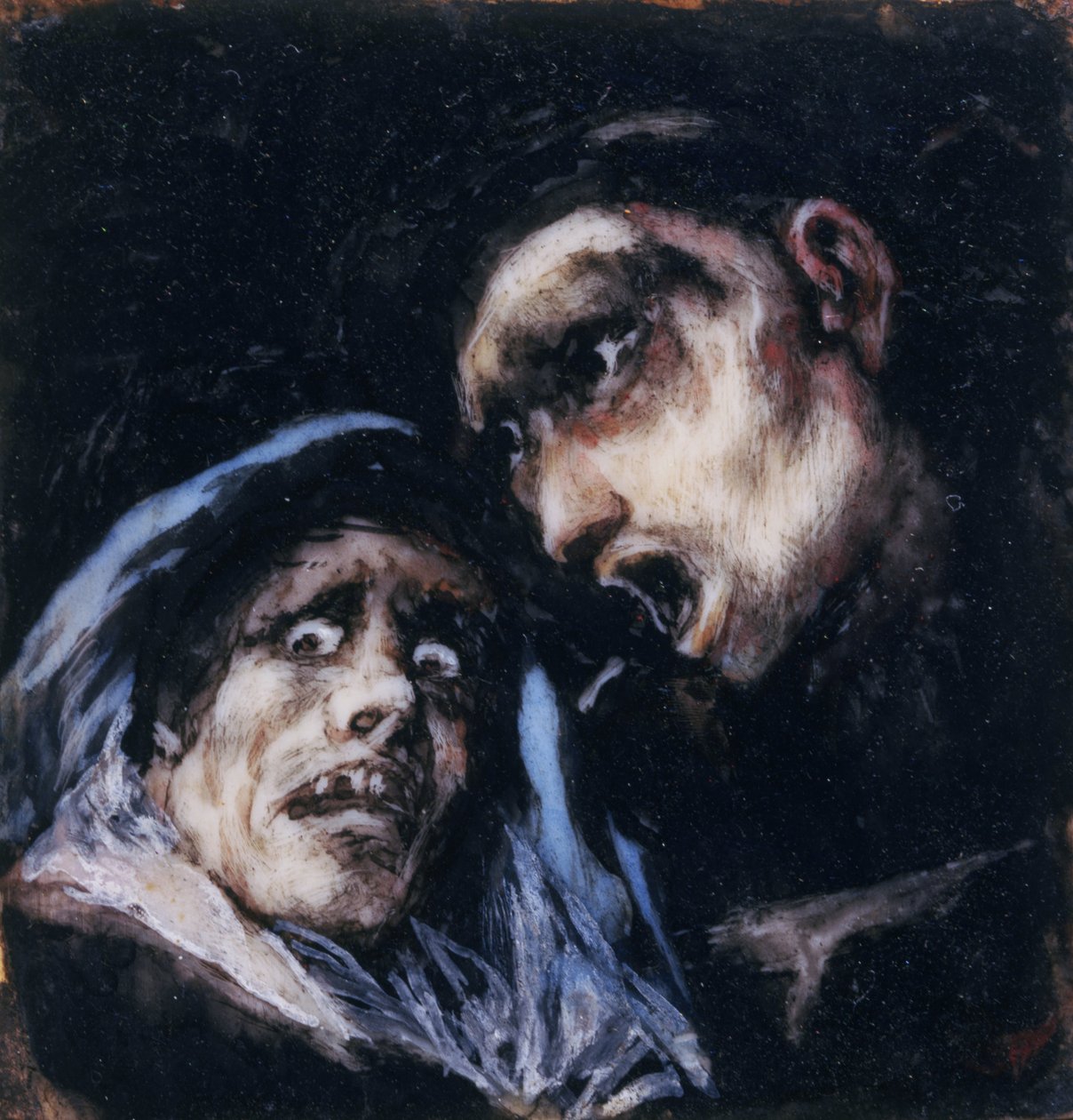 Mnich mluví se starou ženou od Francisco de Goya