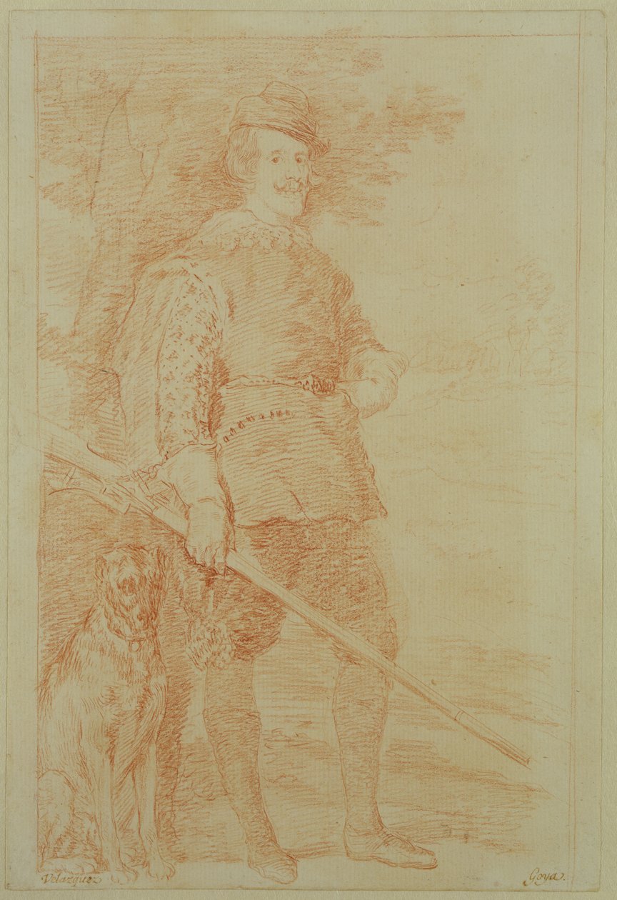 Španělský král Filip IV. v loveckém kostýmu (1605-65) (červená křída na papíře) od Francisco de Goya