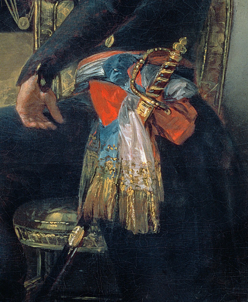 Portrét Ferdinanda Guillemardeta, detail meče a šerpy, 1798-99 olej na plátně detail 83585 od Francisco de Goya