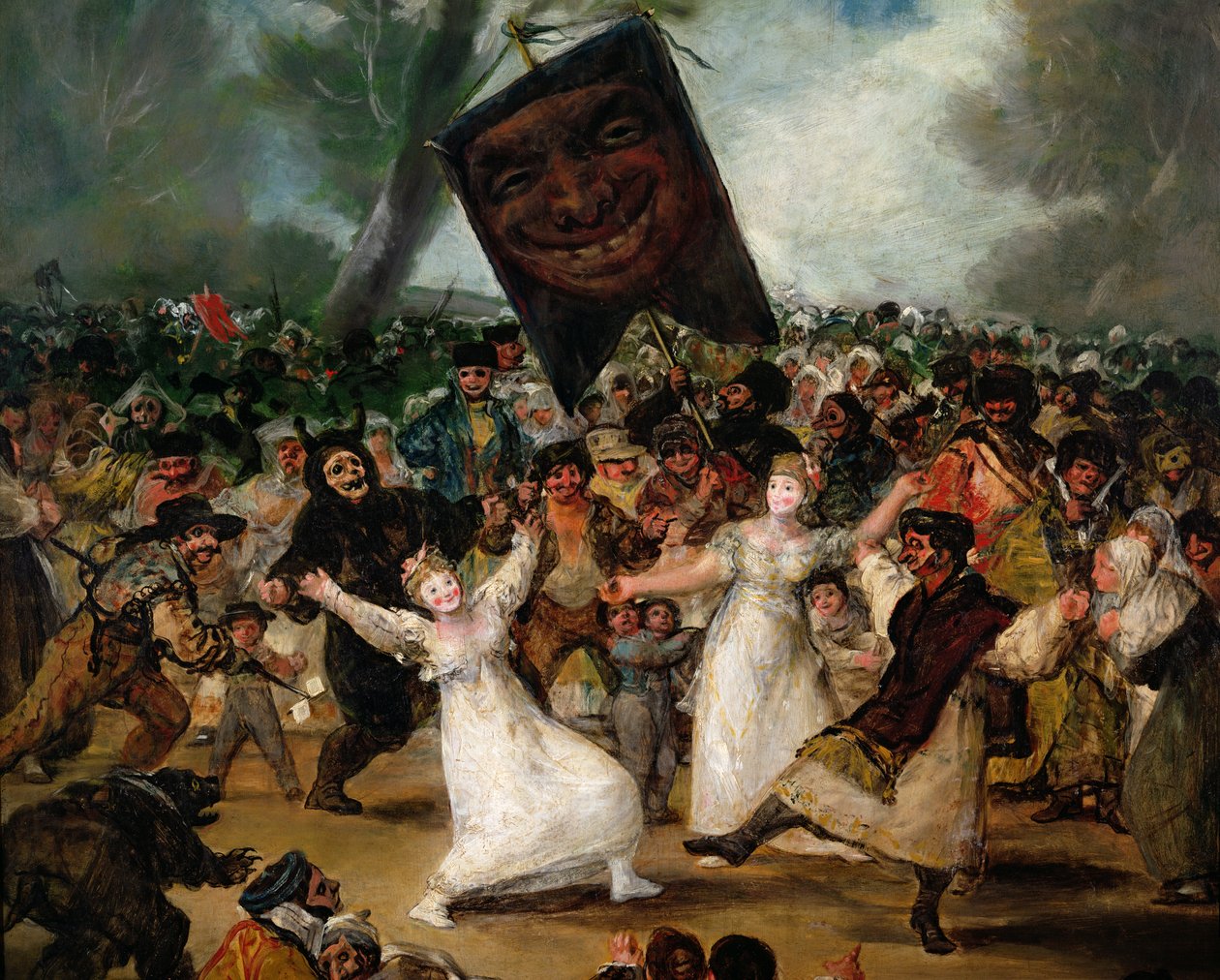 Pohřeb festivalu Sardinky Corpus Christi na Popeleční středu c.1812-19 detail olej na plátně z 530 od Francisco de Goya