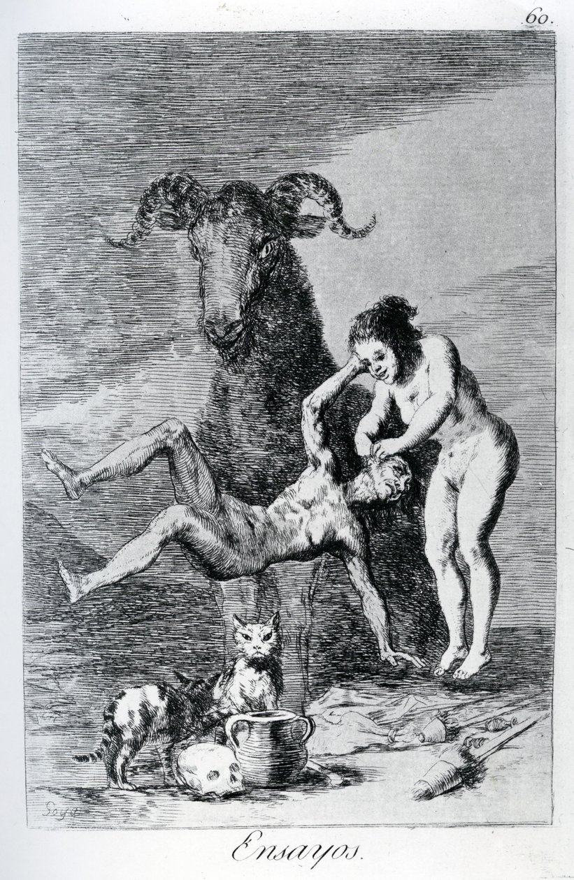 Pokusy, deska 60 „Los caprichos“, 1799 od Francisco de Goya
