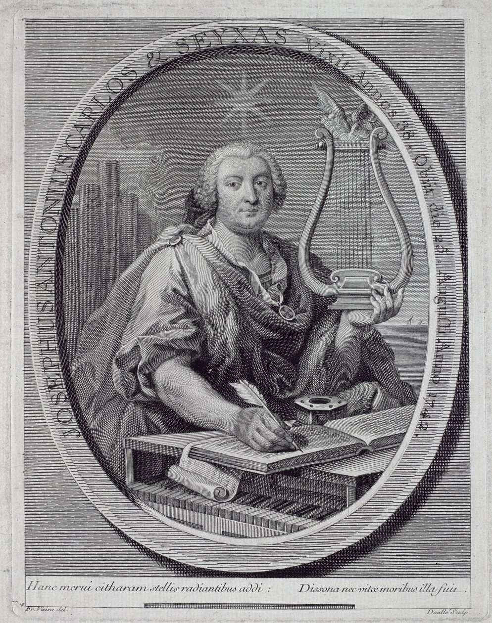 Portrét Jose Carlos Seixas (1704-42) vyrytý Johnem Daullem (1703-63) od Francisco Vieira