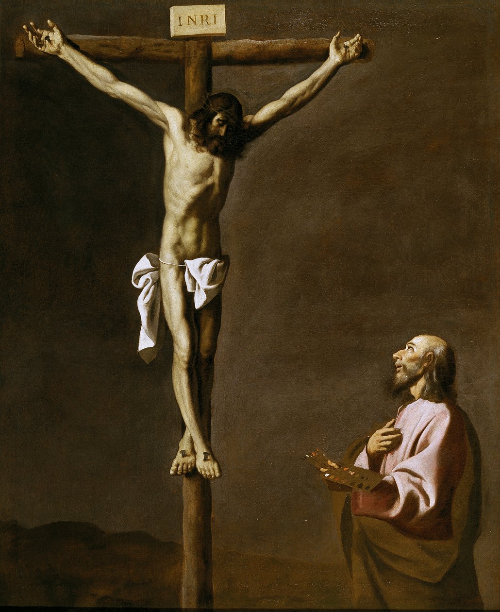 Svatý Lukáš jako malíř, před Kristem na kříži od Francisco de Zurbaran