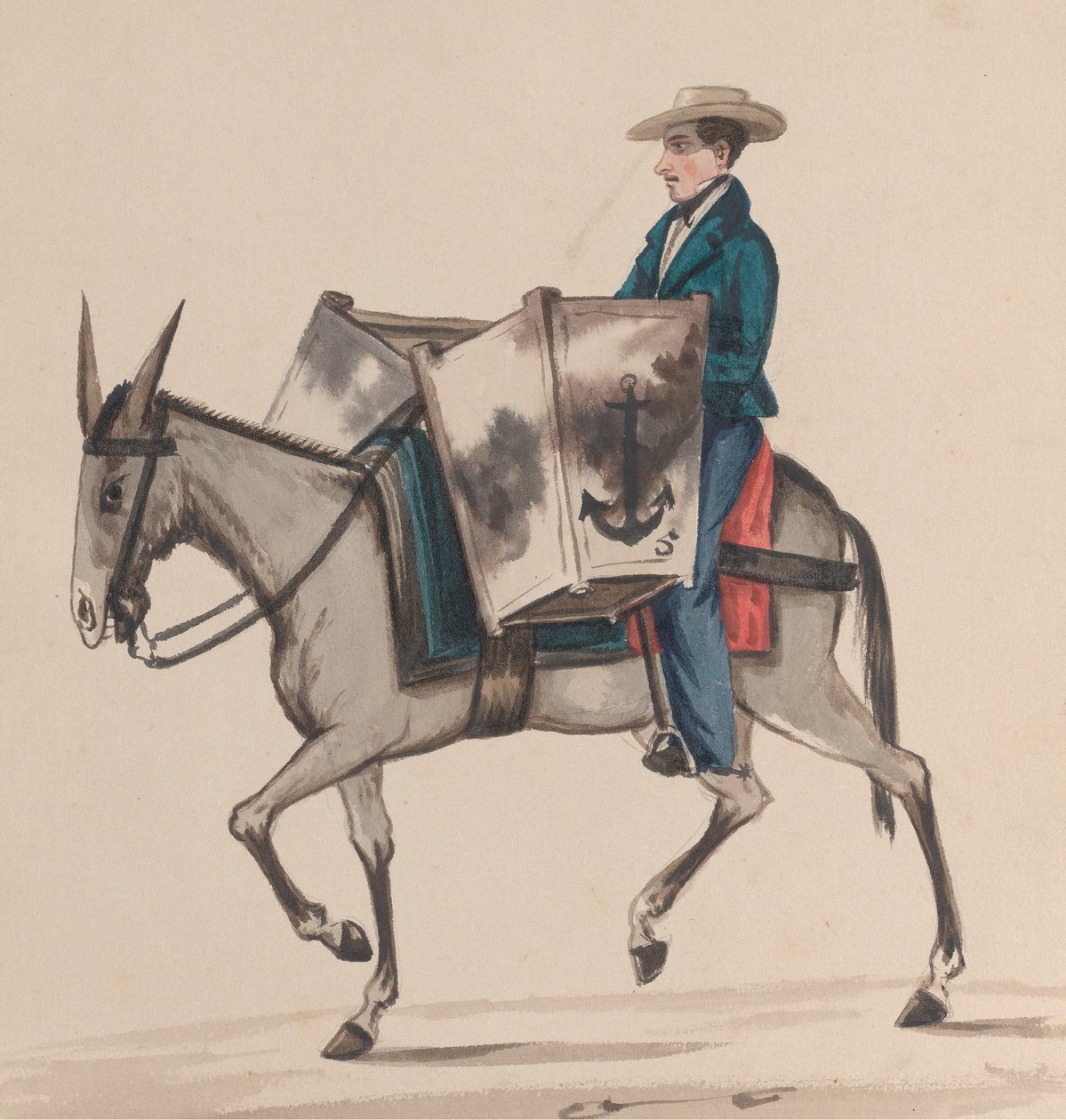 Pekař na koni, ze skupiny kreseb zobrazujících peruánský kroj, ca. 1848. od Francisco