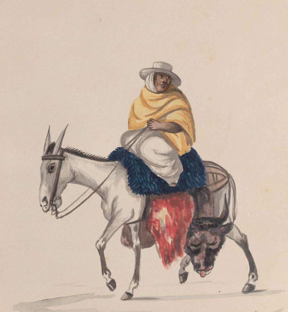 Řezník jedoucí na oslu, ze skupiny kreseb zobrazujících peruánský kroj, ca. 1848. od Francisco