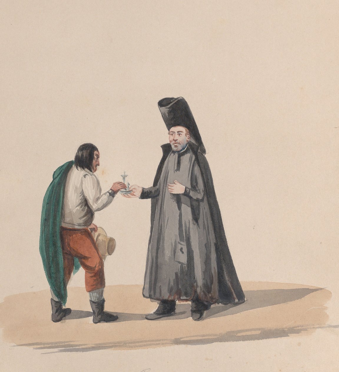 Kanovník předávající krucifix muži ze skupiny kreseb zobrazujících peruánský kroj, 1848. od Francisco