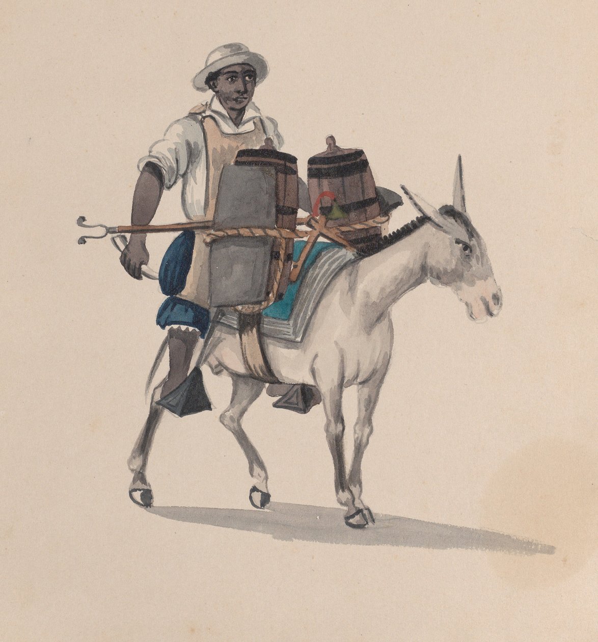 Vodník jedoucí na oslu, ze skupiny kreseb zobrazujících peruánský kroj, ca. 1848. od Francisco
