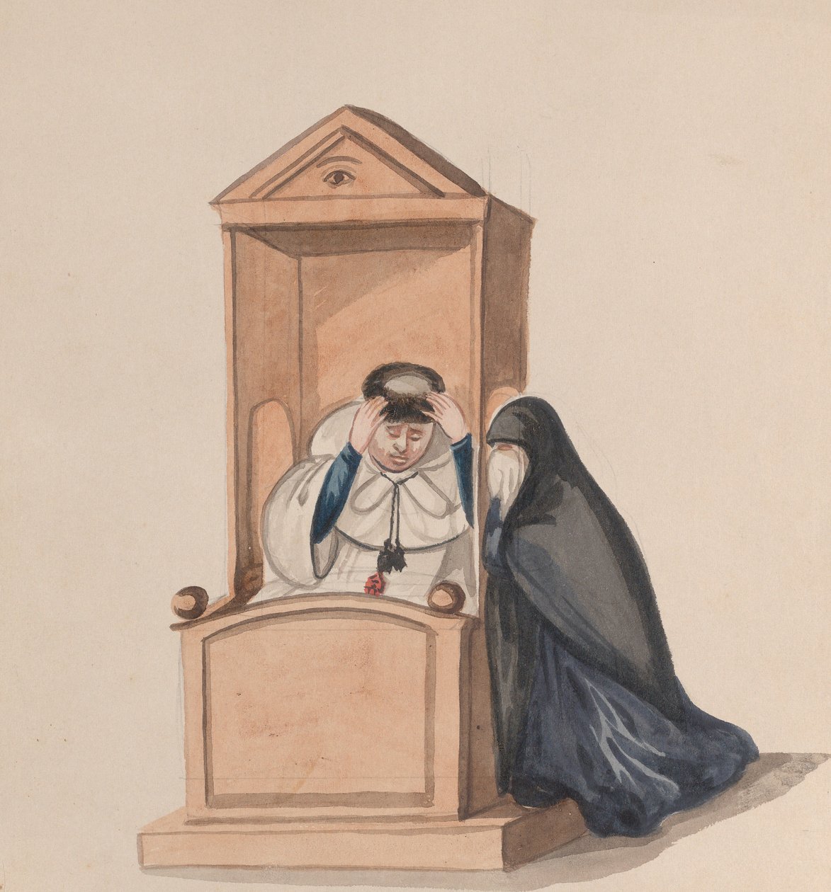 Žena, která se zpovídá knězi, ze skupiny kreseb zobrazujících peruánský kroj, ca. 1848. od Francisco