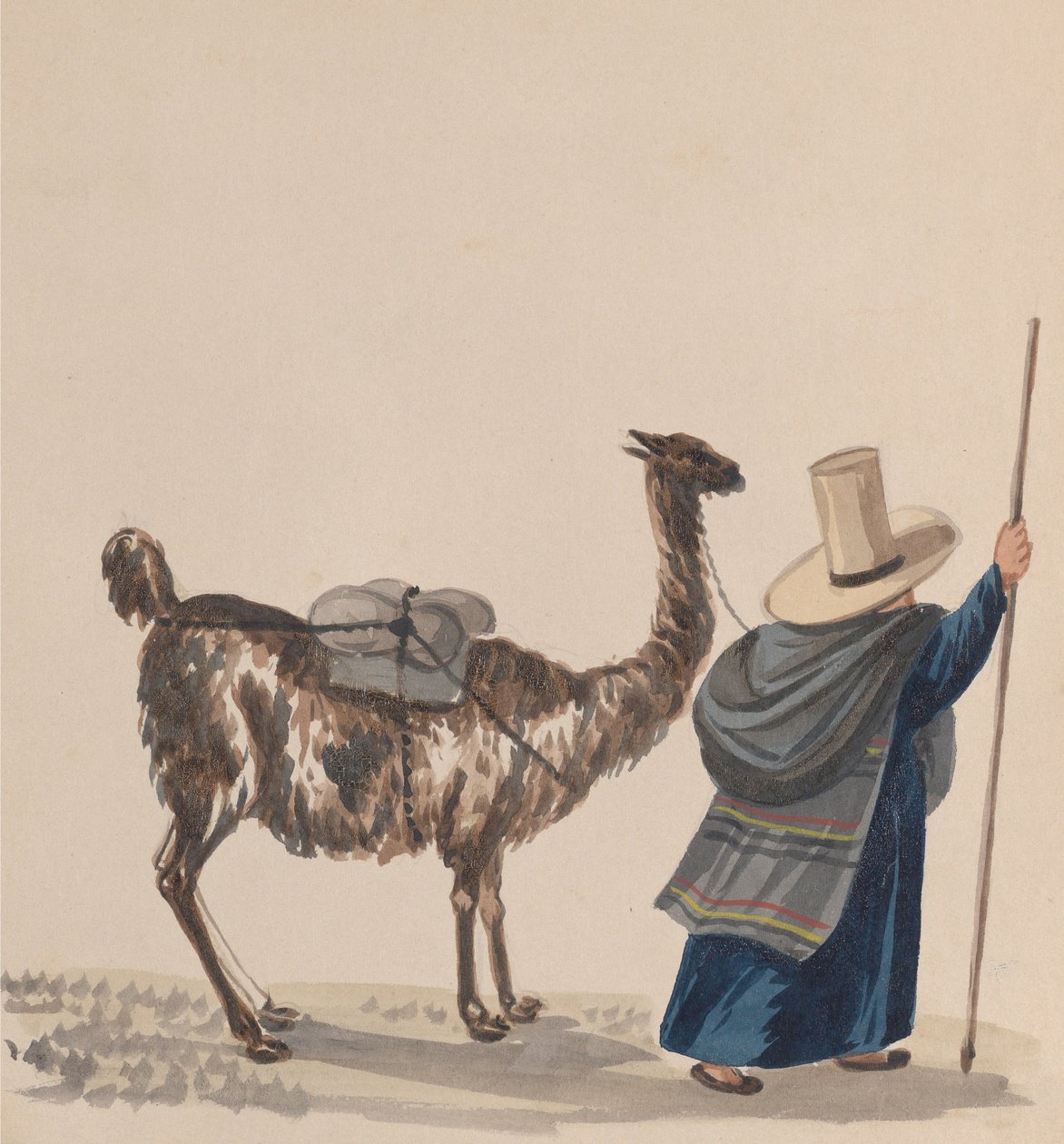 Žena chodící s lamou, ze skupiny kreseb zobrazujících peruánský kostým, ca. 1848. od Francisco