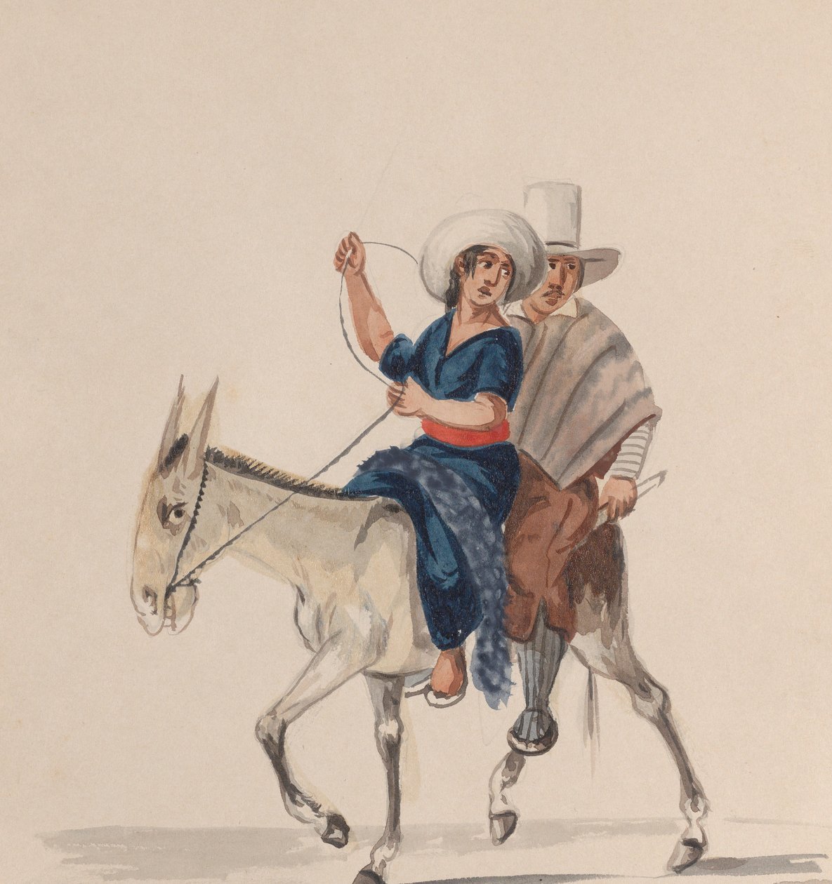 Indián a žena jedoucí na oslu, ze skupiny kreseb zobrazujících peruánské..., ca. 1848. od Francisco