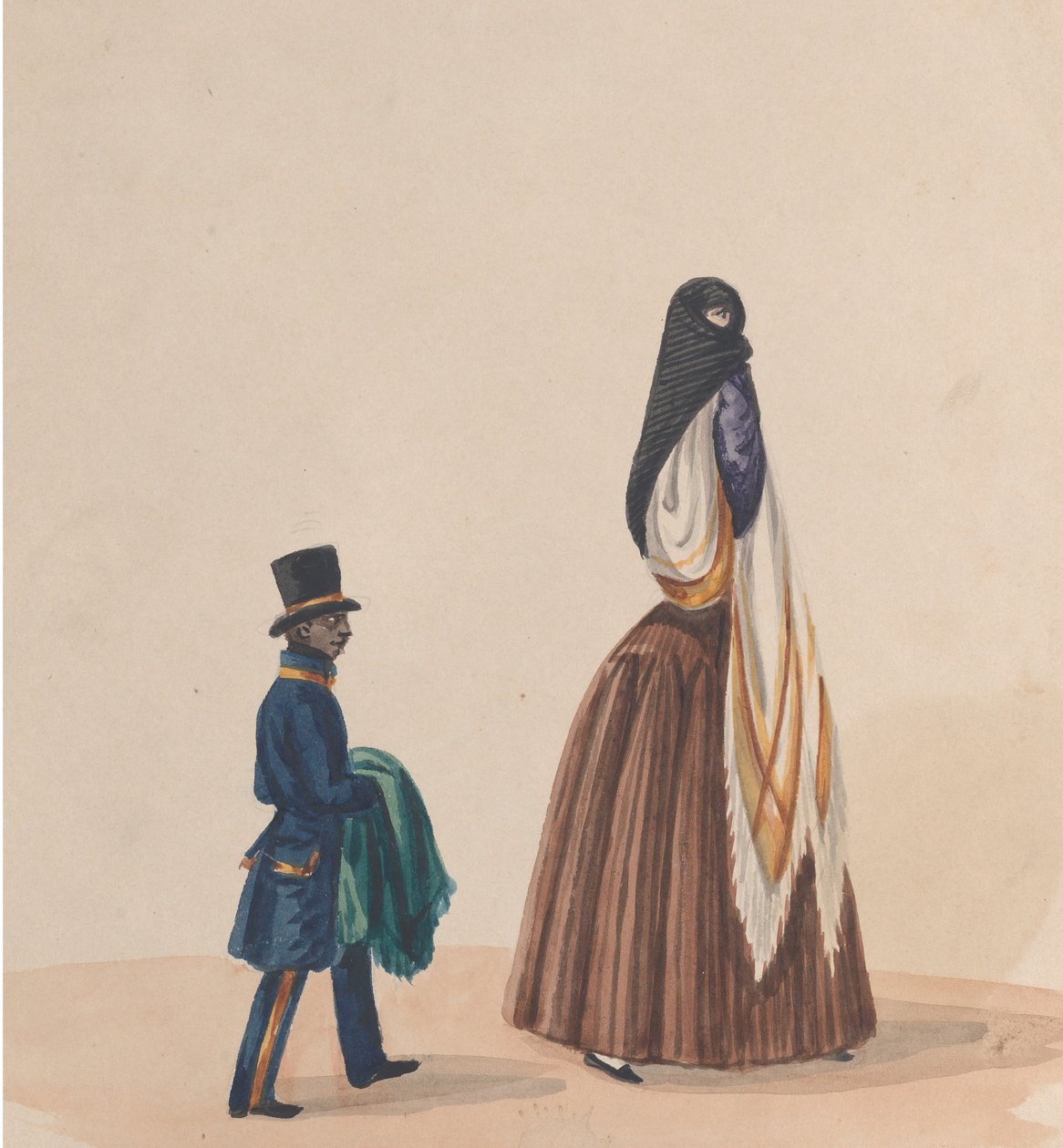 Elegantně oblečená žena a její stránka ze skupiny kreseb zobrazujících peruánský..., ca. 1848. od Francisco