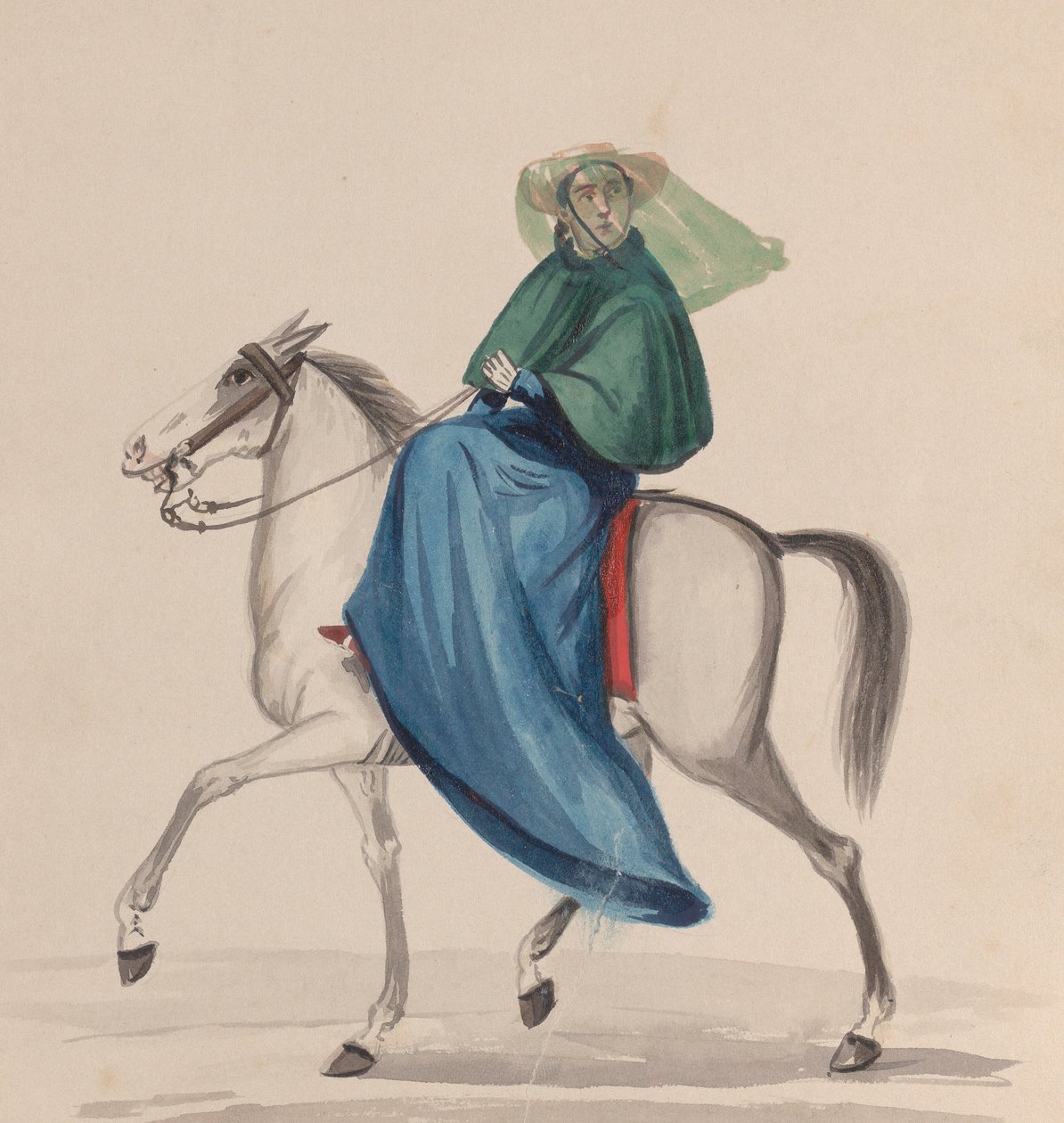 Elegantně oblečená žena na koni ze skupiny kreseb zobrazujících peruánský..., ca. 1848. od Francisco