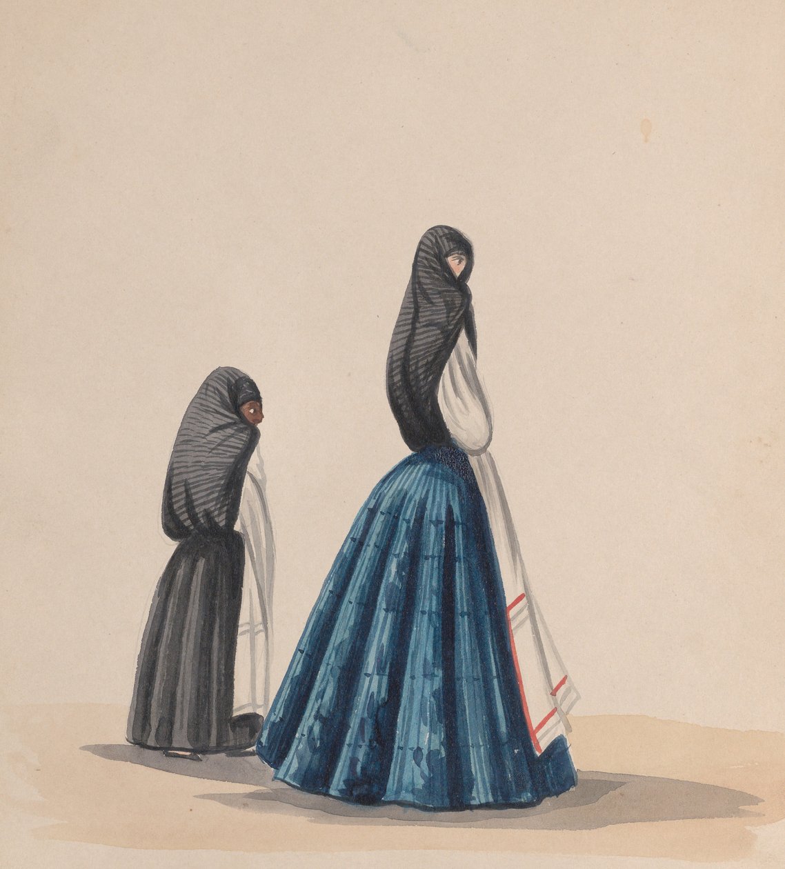 Dvě ženy na sobě saya při pohledu z profilu, ze skupiny kreseb zobrazujících..., ca. 1848. od Francisco