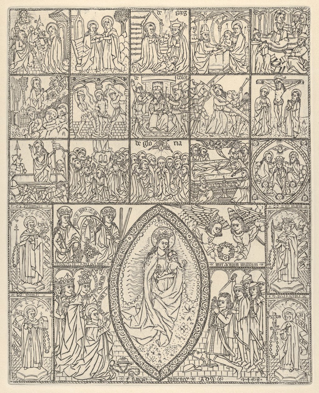 The Fifteen Mysteries and the Virgin of the Roseary Modern Impression, 1488. od Francisco Doménech