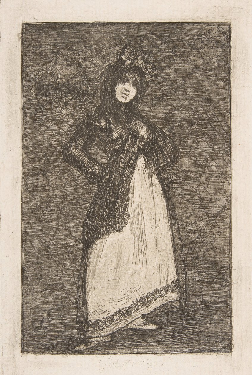 Maja stojící na tmavém pozadí Maja. od Francisco de Goya