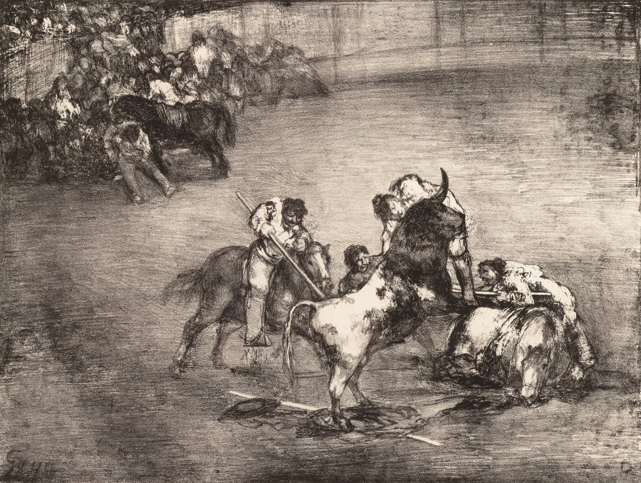Pikador chycený býkem, z „Býků z Bordeaux“, 1825., 1825. od Francisco de Goya