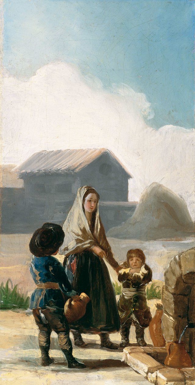 Žena a dvě děti u fontány od Francisco de Goya