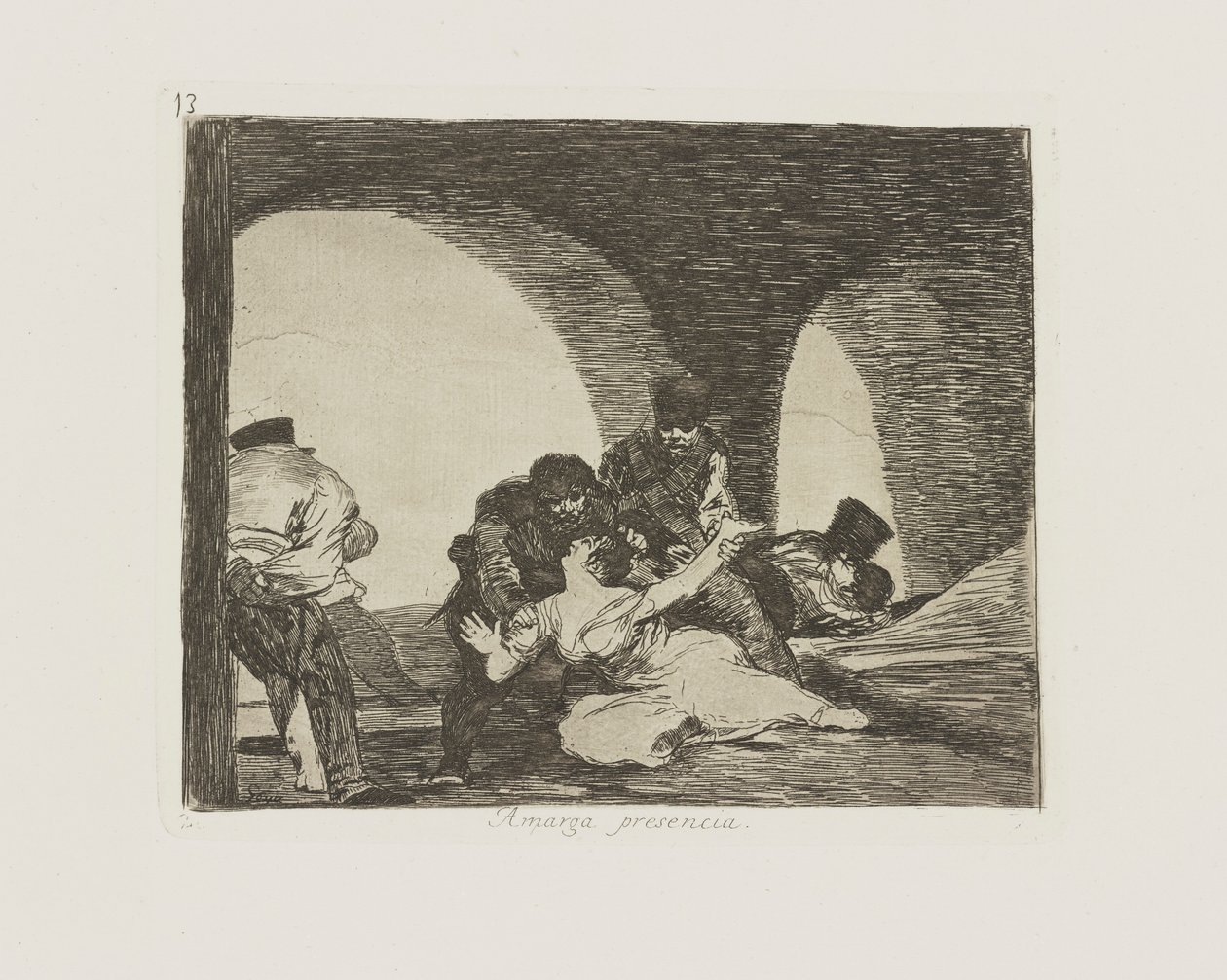 hořká přítomnost. (Bitter To Be Present.), pl. 13 ze série The Disasters of War od Francisco de Goya