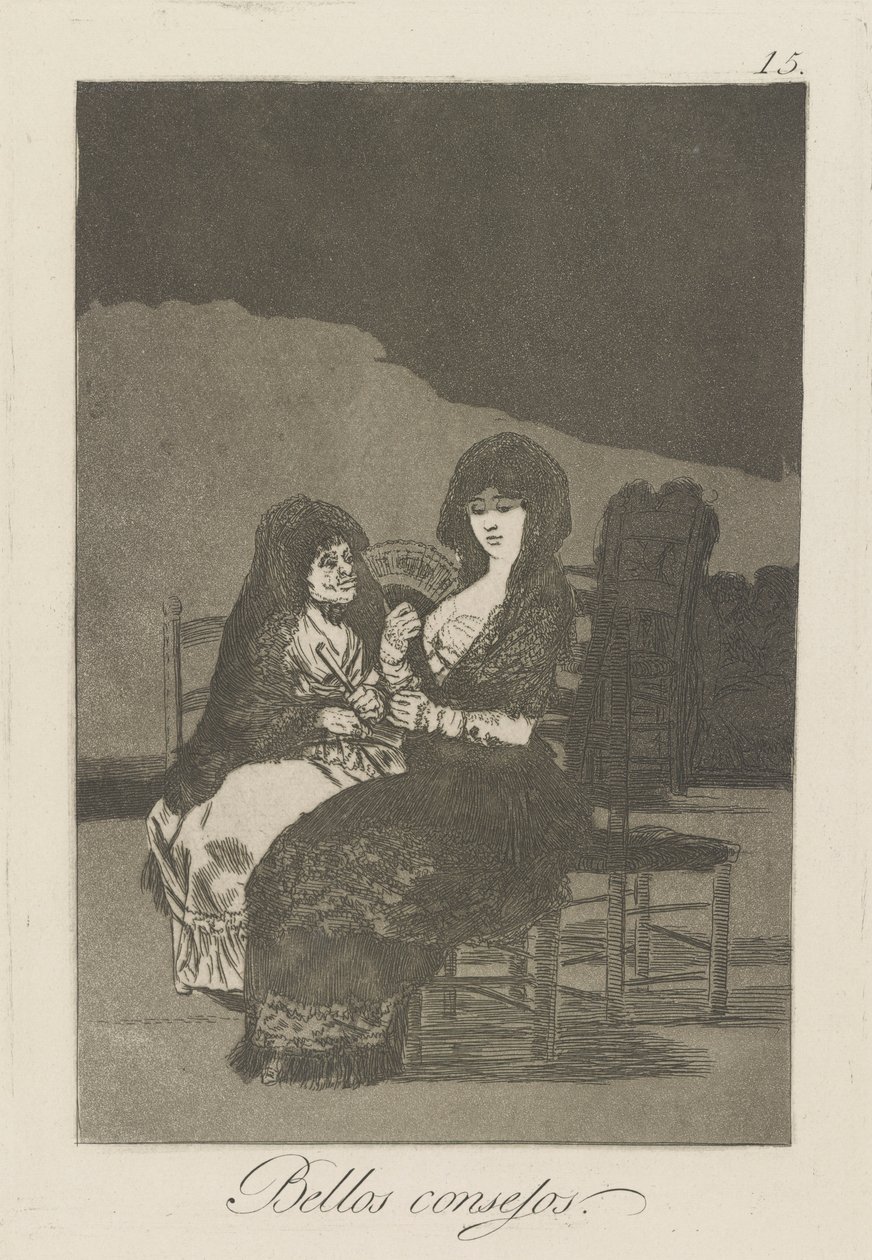 Pěkné tipy. (Pěkné učení.), pl. 15 ze série The Caprices od Francisco de Goya