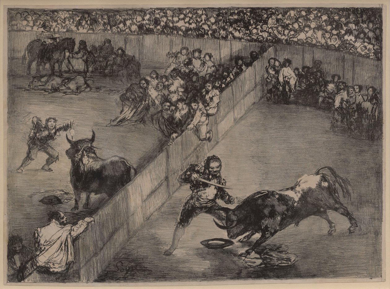 Býčí zápasy v rozděleném ringu od Francisco de Goya