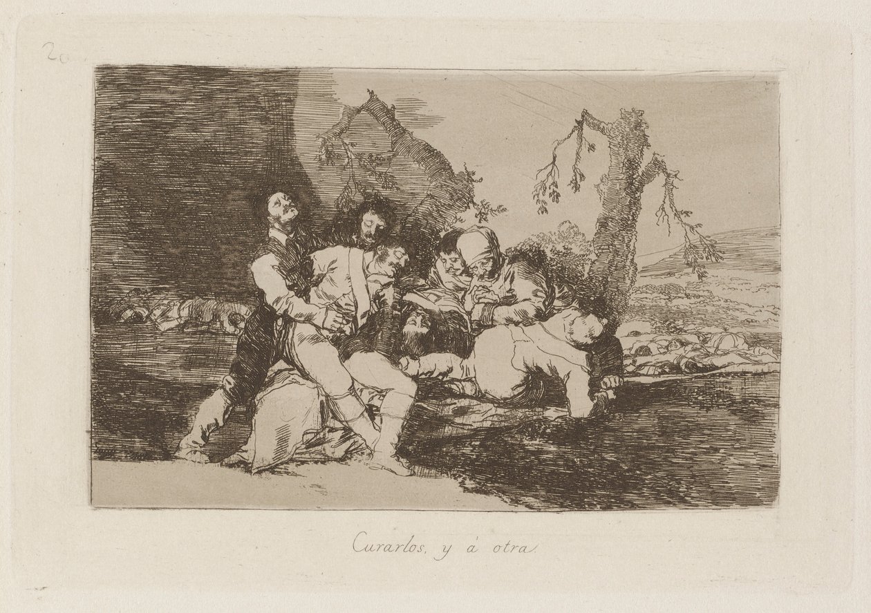 Vyléčit je a ? další (Get Them Well, and On to the Next), Plate 20 z The Disasters of War; od Francisco de Goya