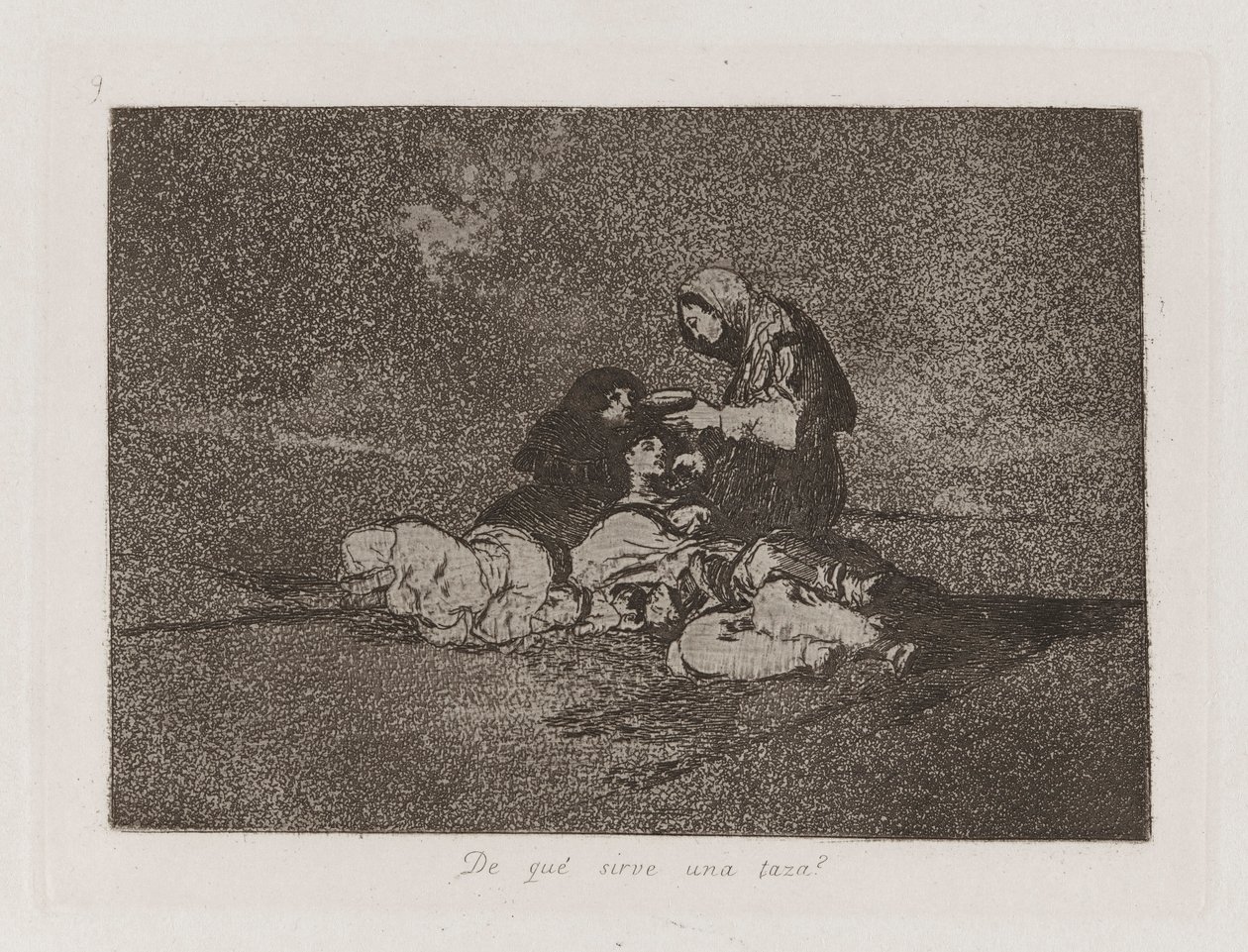 z čeho? podává šálek? (What Is the Use of a Cup?), Plate 59 from The Disasters of War od Francisco de Goya