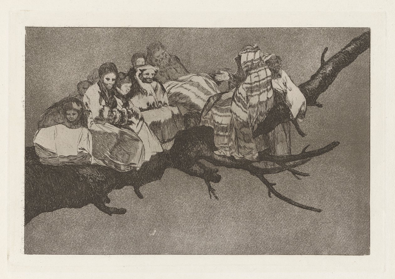 Nesmysl směšný (Ridiculous Folly), také známý jako Andarse por las ramas (Jít mezi větvemi), ze série Los disparates (Los proverbios) od Francisco de Goya