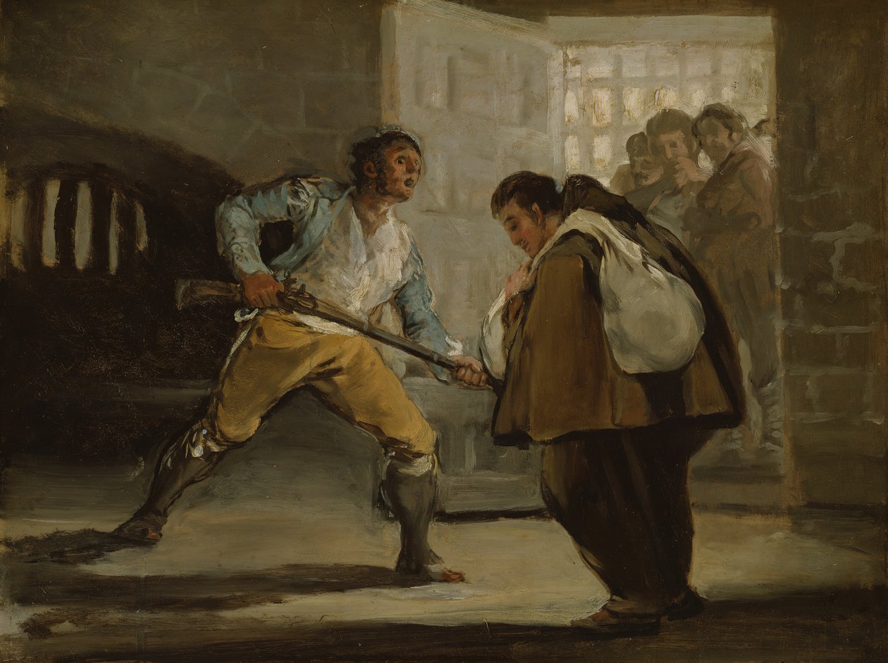 Maragato vyhrožuje mnichovi Petrovi ze Zaldivie jeho zbraní, c. 1806. od Francisco de Goya