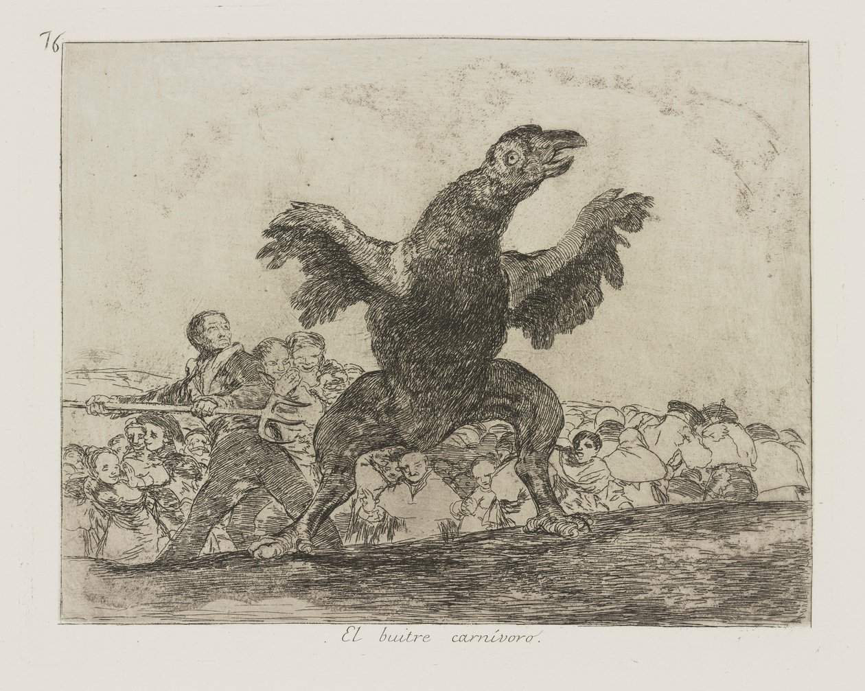 Masožravý sup. (The Carnivorous Vulture.), pl. 76 ze série The Disasters of War od Francisco de Goya