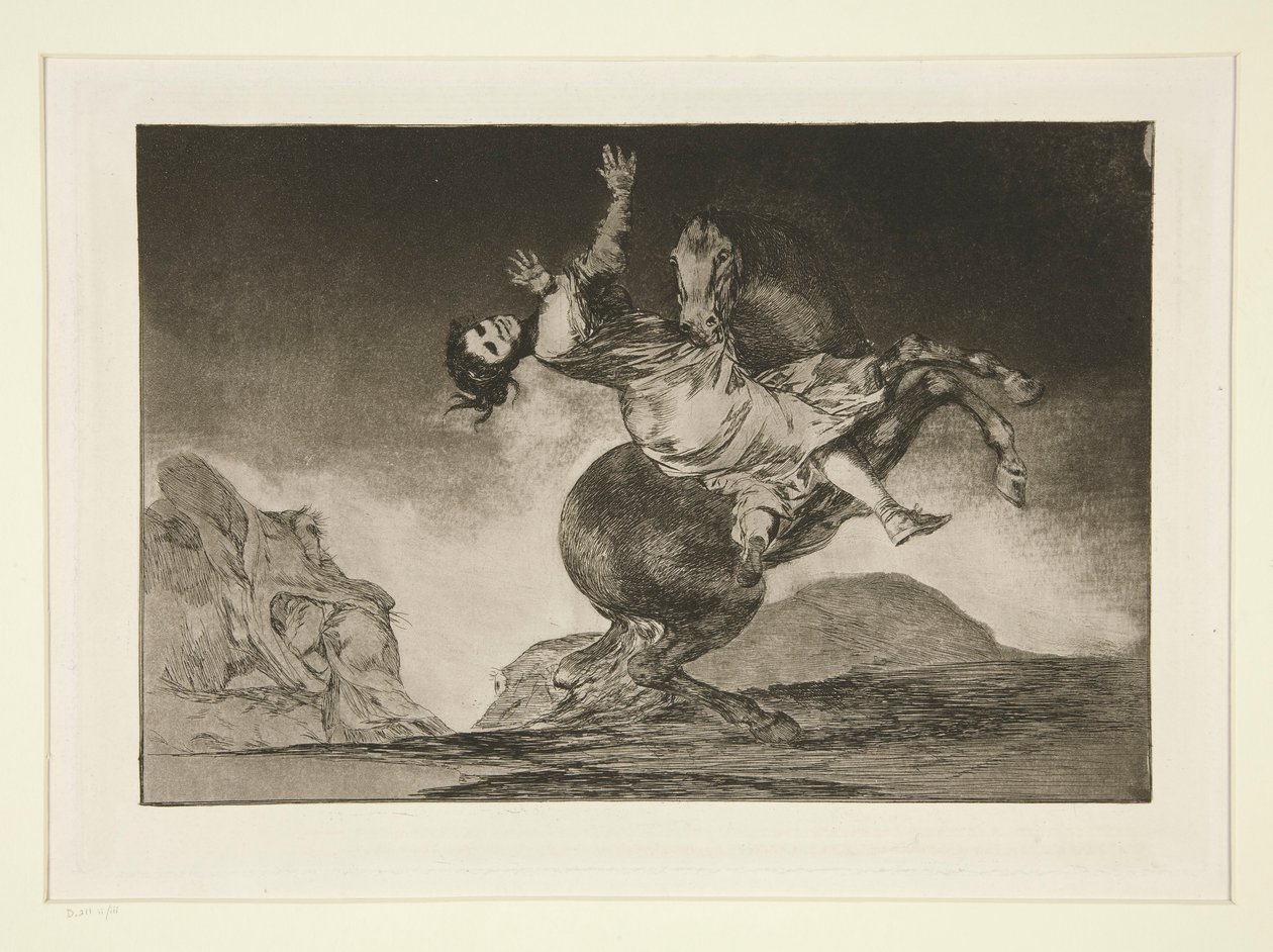 Kůň dravec (The Horse Abductor), pl. 10 ze série Přísloví od Francisco de Goya