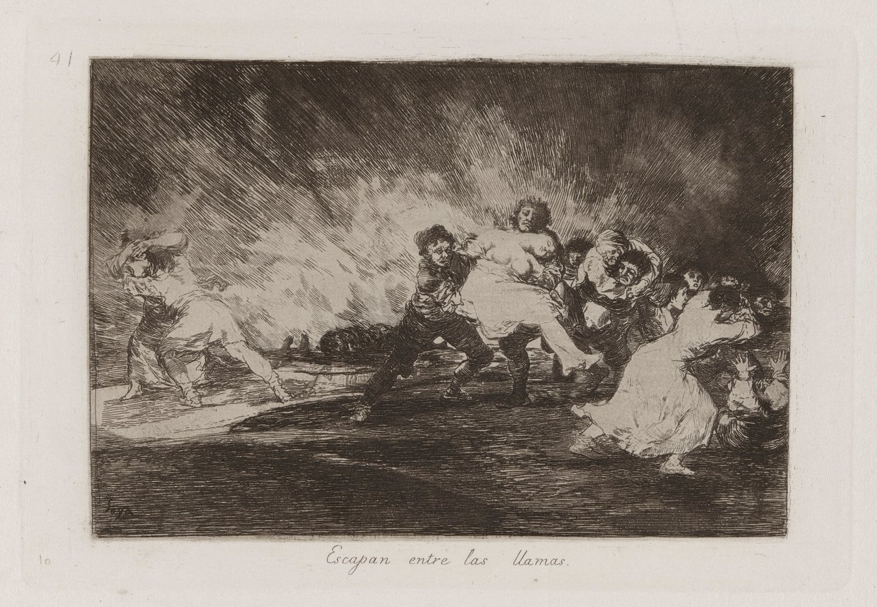 Escape through the Flames, Plate 41 z The Disasters of War od Francisco de Goya