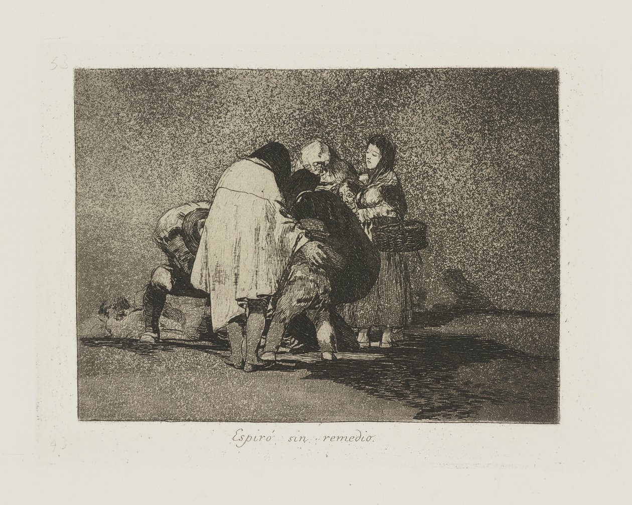 Espir? náprava hříchu. (Nedalo se nic dělat a zemřel.), pl. 53 ze série Los desastres de la guerra (The Disasters of War) od Francisco de Goya