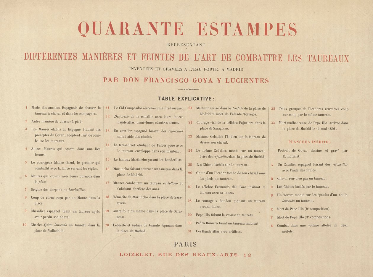 Vysvětlující list, z La tauromaquia (třetí vydání) od Francisco de Goya