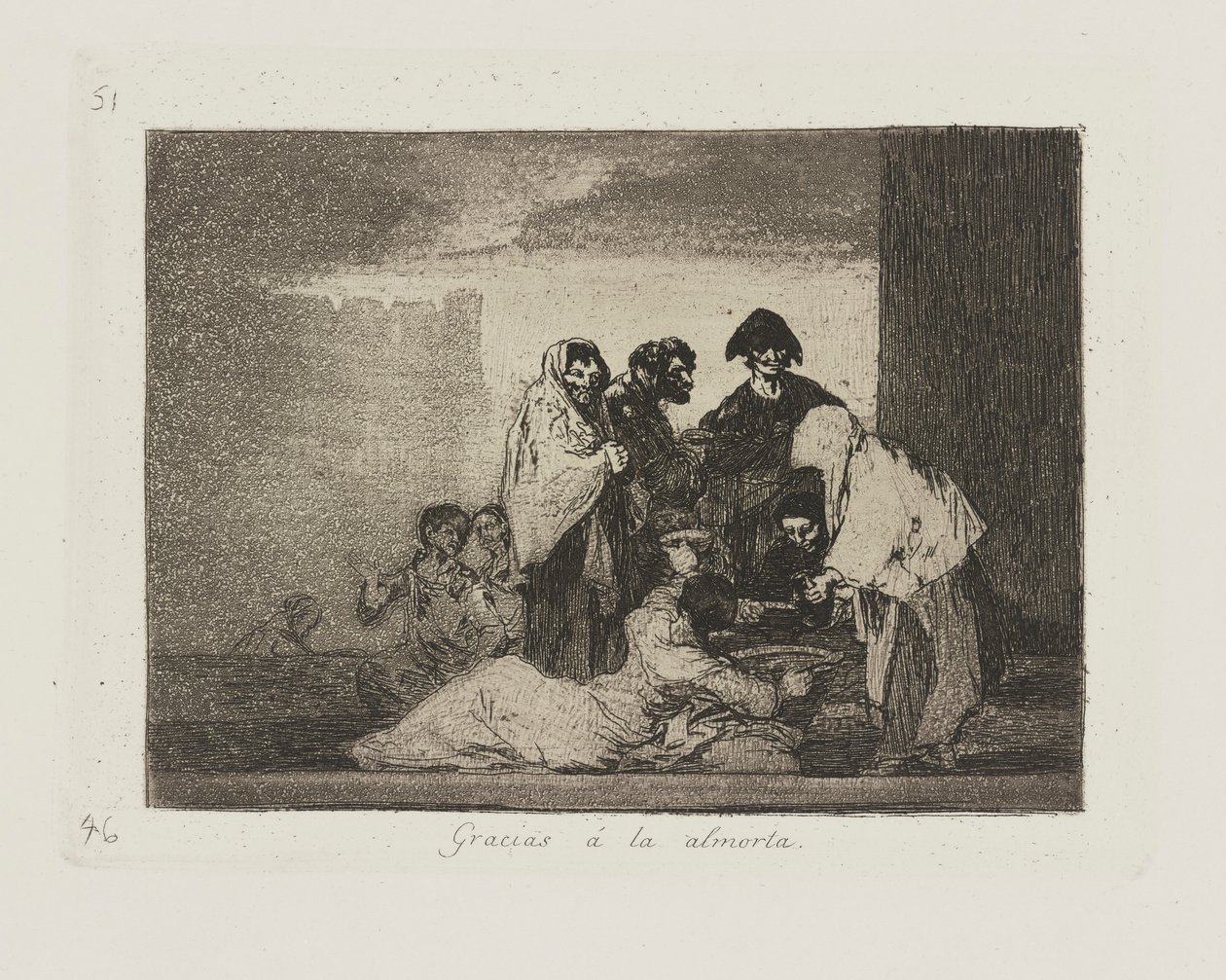 Děkuji ? hrášek (Díky Millettovi.), pl. 51 ze série The Disasters of War od Francisco de Goya