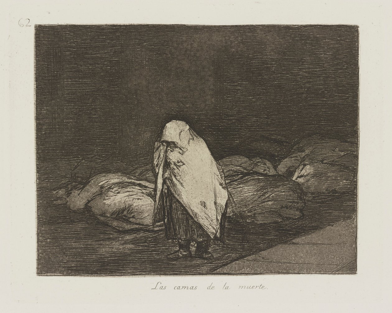 Postele smrti. (Postele smrti.), pl. 62 ze série The Disasters of War od Francisco de Goya