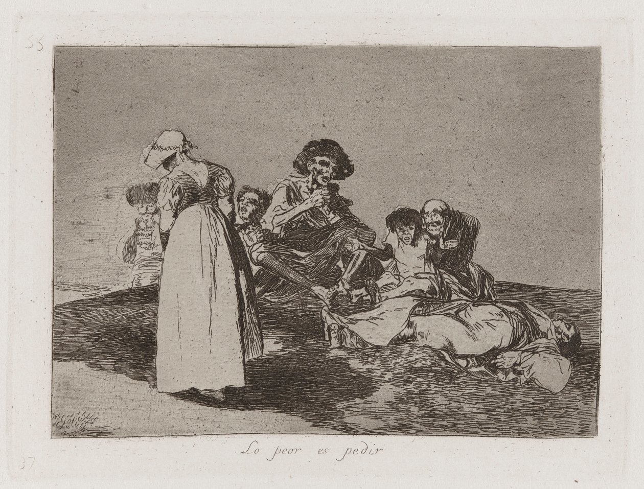 Nejhorší je žebrat (The Worst Is to Beg), deska 55 z The Disasters of War od Francisco de Goya