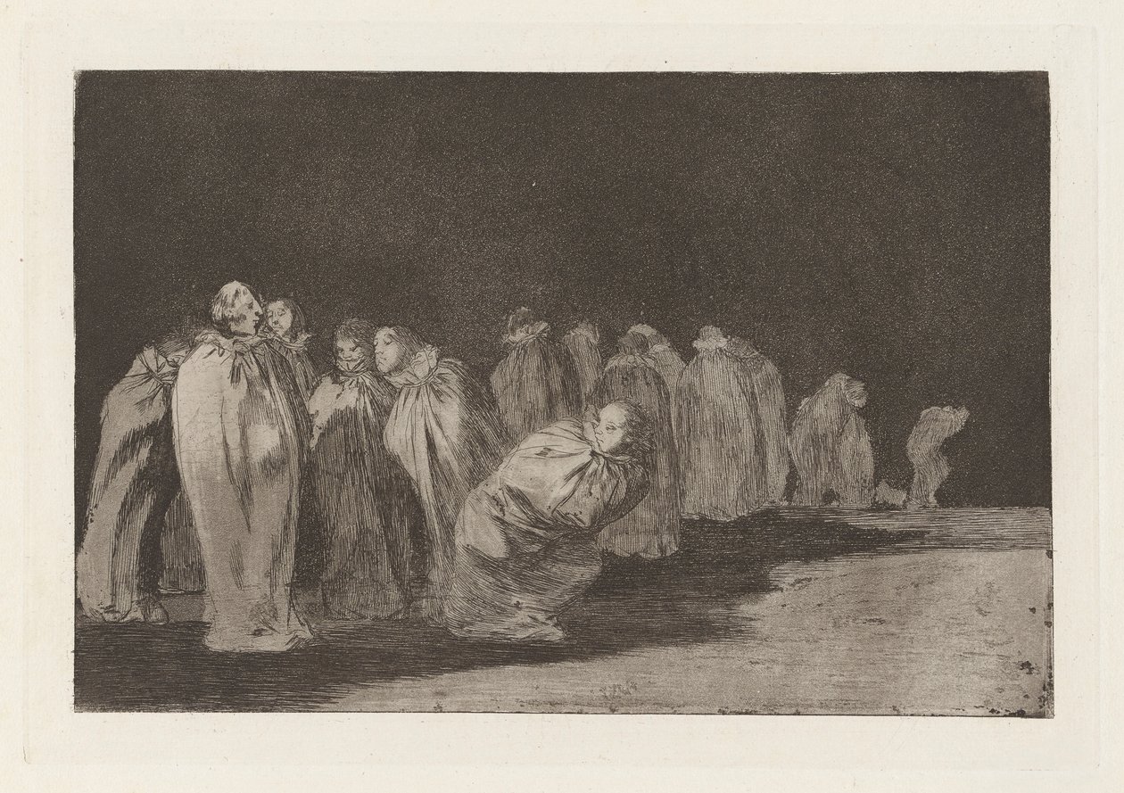 Los ensacados (Muži v pytlích), také známý jako So el sayal, hay al (Je něco pod pytlovinou), ze série Los disparates (Los proverbios) od Francisco de Goya