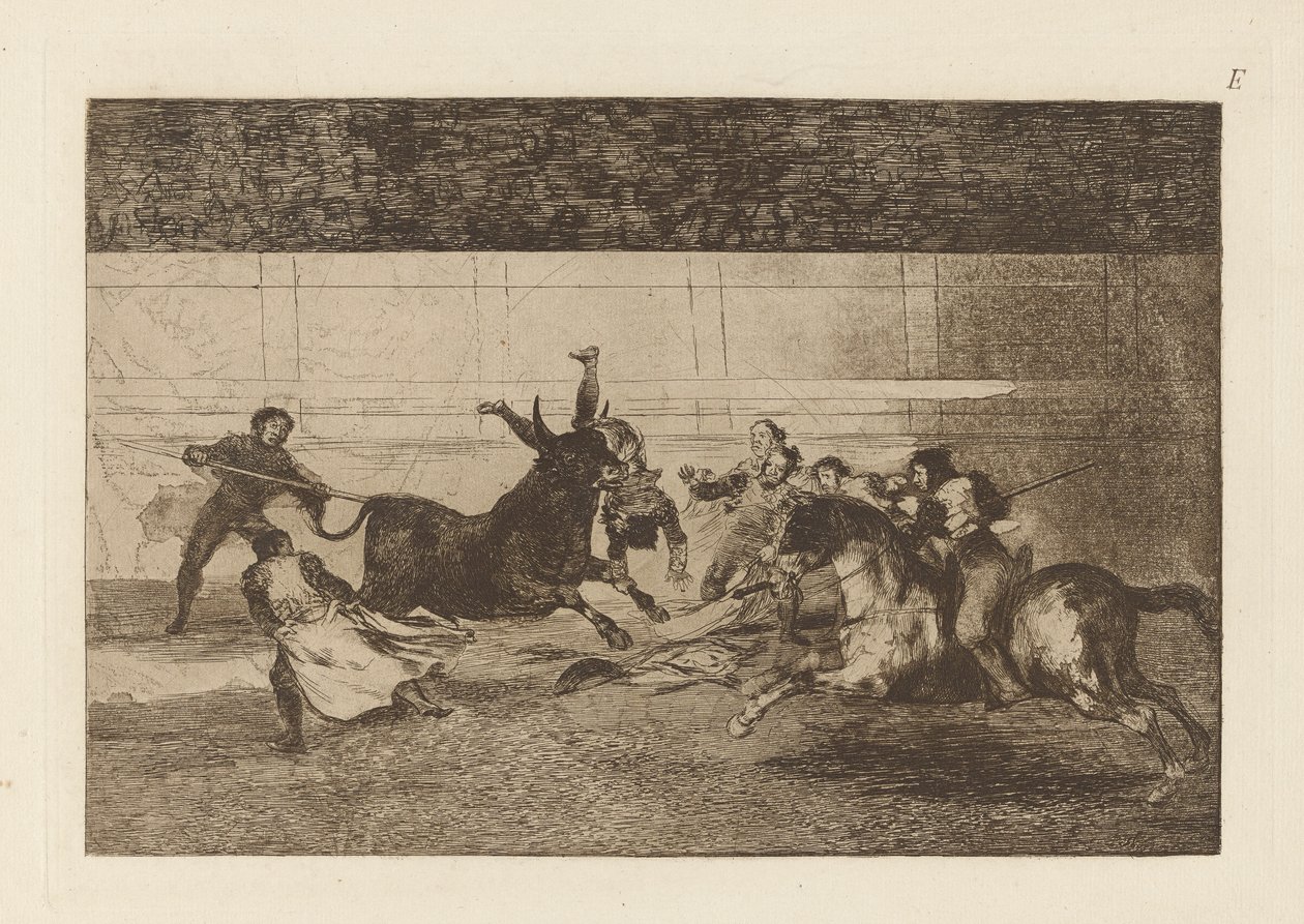 The Death of Pepe Illo (Death of Pepe Illo, 2nd Composition), Plate E z The Bull Maquia (3. vydání) od Francisco de Goya