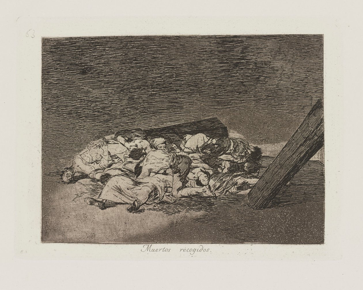 Mrtví shromážděni. (Sklizeň mrtvých.), pl. 63 ze série The Disasters of War od Francisco de Goya