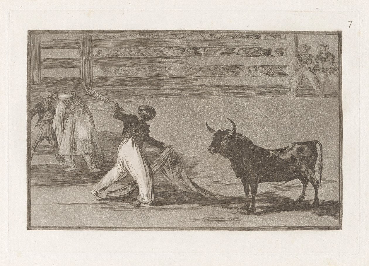 Původ harpun? banderillas (Původ harpun nebo Banderillas), deska 7 z La tauromaquia od Francisco de Goya