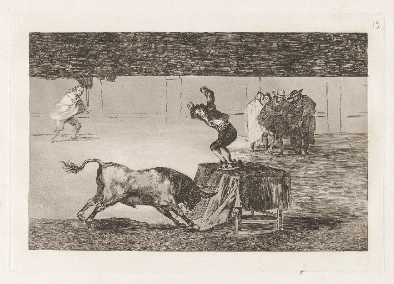 Další jeho šílenství na stejném náměstí (Další jeho šílenství ve stejném prstenu), deska 19 z La tauromaquia od Francisco de Goya