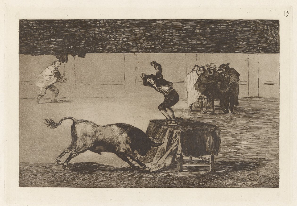 Další jeho šílenství na stejném náměstí (Další jeho šílenství ve stejném prstenu), deska 19 z La tauromaquia od Francisco de Goya